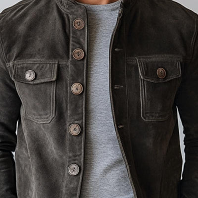 Vintage Herren Suede Jacke Janusz, einreihig, mit Stehkragen