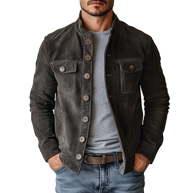 Vintage Herren Suede Jacke Janusz, einreihig, mit Stehkragen