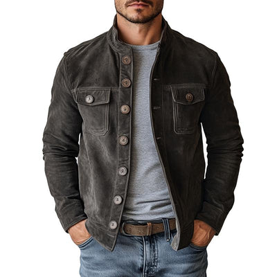 Vintage Herren Suede Jacke Janusz, einreihig, mit Stehkragen