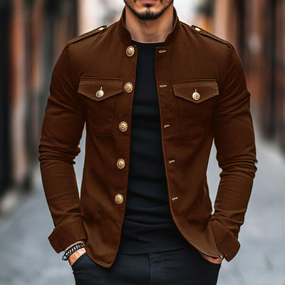 Herrenjacke Janusz im Vintage-Casual-Stil mit Stehkragen und Knöpfen